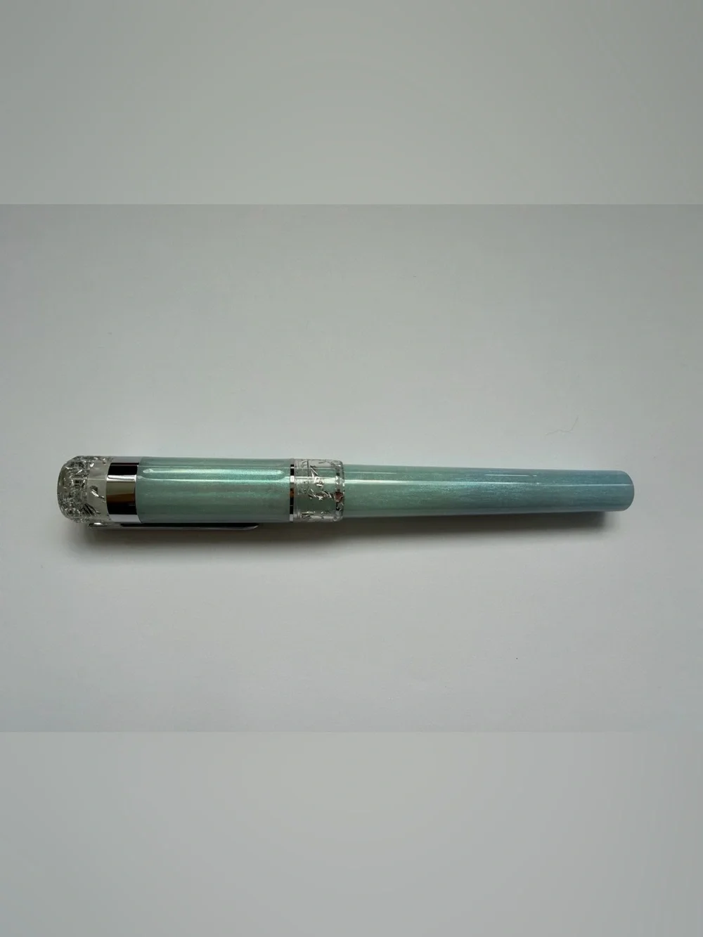 New Benu Exclusive Fountain Pen Tribute Selene Broad Nib Shimmer Blue Writing